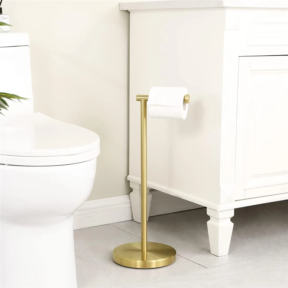 bathroom brushed brass freestanding toilet roll holder